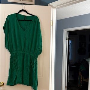Green V-Neck Women’s Swim Coverup Dress